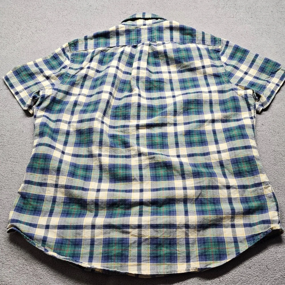 Polo Ralph Lauren Plaid Shirt Mens M Blue Green Yellow Short Sleeve Classic Fit